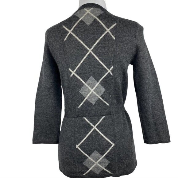 Premise Women's NWT Gray Argyle Apollo Cinder Merino Wool Cardigan Sweater S/C34 - Picture 5 of 8